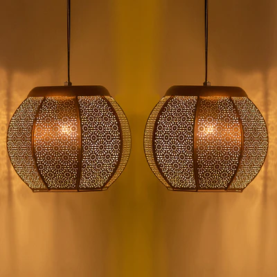 Moroccan Lattice Hand-Etched Cylindrical Pendant Light