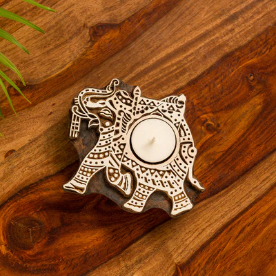 Royal Elephant Monolithic Timber Candle Stand