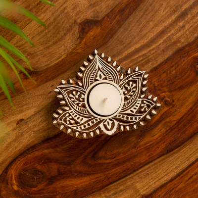 Sacred Lotus Hand-Carved Timber Candle Base