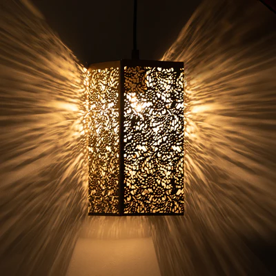 Monochrome Cuboidal Hand-Etched Iron Pendant Lamp
